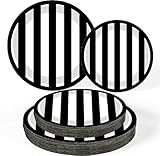 HSPAIDYP 50pc Black & White Party Supplies - 9' Striped Plates, 7' Dessert Plates for Black & White Themed Decor