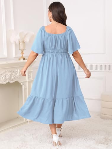 Image of CICIDUDU Plus Size Smocked Maxi Dresses for Curvy Women Square Neck Flowy Casual Summer Wedding Guest Dress