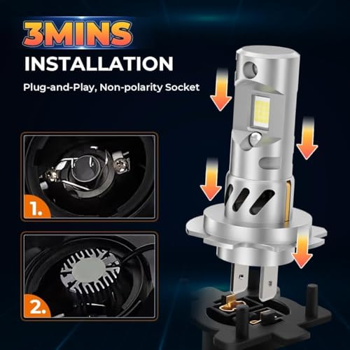 Image of for Hyundai Elantra 2001-2006 Light Bulbs Combo | H1 High Beam + H7 Low Beam 80000LM 6500K Cool White, 1:1 Mini Size, 3-Minute Plug & Play Installation, Pack of 4