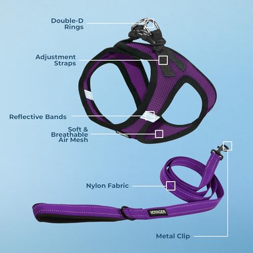 Image of Voyager Step-in Air All Weather Mesh Harness & Reflective Dog 5 ft Leash Combo, Neoprene Handle, for Small, Medium, Large Breed Puppies by Best Pet Supplies - Leash Harness (Purple /Black Trim), XS