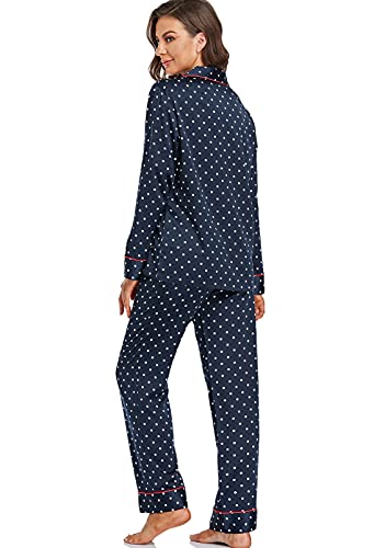 Image of Serenedelicacy Women's Satin Pajama Set Long Sleeve Button Down Sleepwear 2-Piece Silky Pj Set