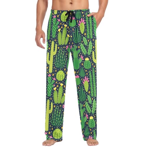 visesunny Mens Cotton Pajama Pants PJ Bottoms Funny Green Cacti Desert Plant Lightweight Soft Lounge Sleepwear