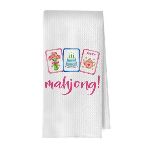 Image of Mahjong Gift Kitchen Towels - Pink Mah Jong Decorative Waffle Dish Towels, Mahjong Accessories and Gifts Hand Towe, Tea Towel for Kitchen Decor, 16x24 Inch