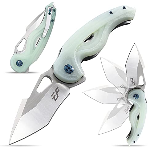 Eafengrow EF936 Pocket Knife,G10 Handle D2 Steel Blade Knife with Ball Bearing Safe Open Flipper Knife Liner Lock Tactical Tool Knives for Camping Survival Hiking (jade)