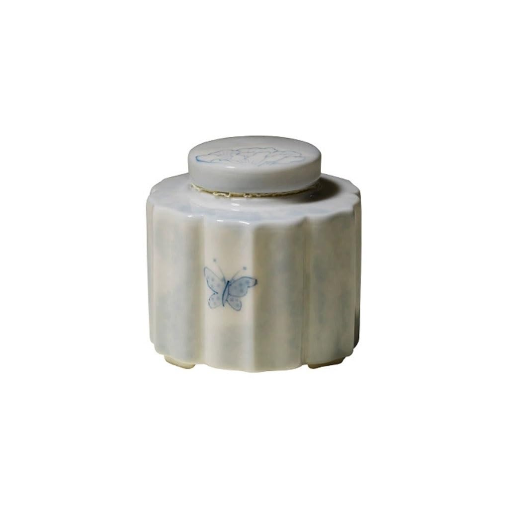 ENGENDER Tea Storage Jar Japanese Ceramic Hand-painted Butterfly Tea Can Mini Small Sealed