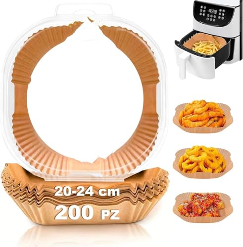 LITENGFEIS 200 piezas de papel de horno para freidora de aire, papel cuadrado redondo desechable de 20-24 cm, fácil de limpiar y antiadherente, blíster sellado abrir-cerrar (20 cm - redondo)