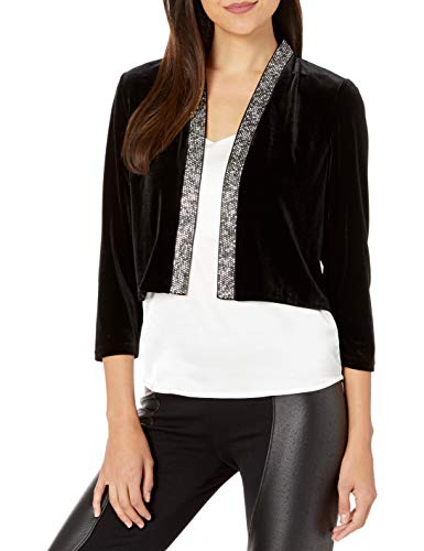 Calvin Klein Women's Velvet Shrug with Embellished Trim, Black, Large