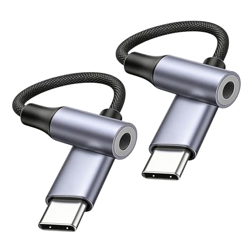 Adaptador USB C a Jack 3.5mm, 2 Pack Adaptador Auriculares Tipo C a Aux Jack con DAC Chip, Cable Auxiliar Audio-Adapter USB C to Audio 3.5mm para iPhone 17 Air/16 15 Pro Max,iPad Pro,Macbook,Galaxy
