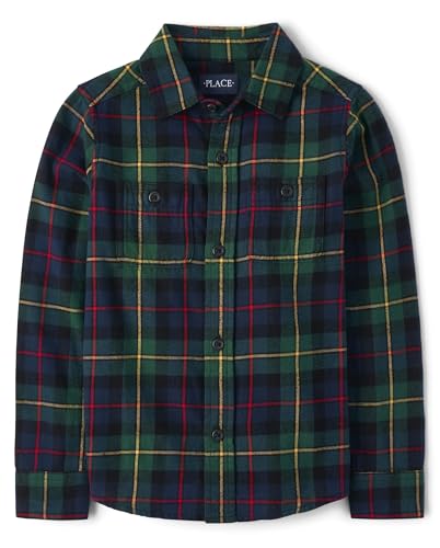 Image of The Children's Place Boys Long Sleeve Plaid Flannel Button Up Shirt