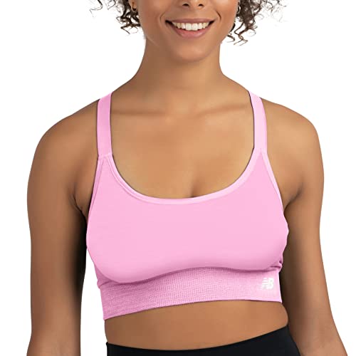 New Balance Women's Racerback Seamless Mid Impact Sport Bra with Adjustable Straps and Removable Pads, Peony Glow, Medium