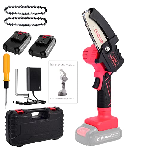 4 Inch Chainsaw Cordless, CAMUSBR Portable Electric Powered Mini Chain Saw with 2 Pcs 2000mAh Rechargeable Batteries for Branch Wood Cutting Garden Tree Logging Trimming Farming