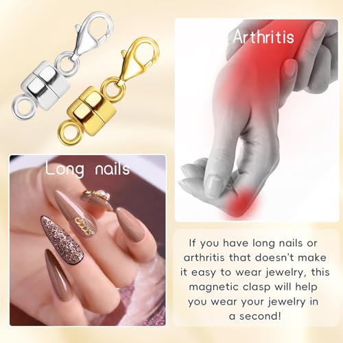 Mkcyd Magnetic Necklace Clasps With Lobster Clasp,14K Gold And Silver Magnetic Jewelry Clasps For Necklaces Extender Magnetic Clasp Bracelet Closures thumb #2