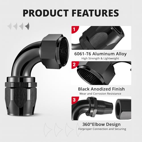 Image of EVIL ENERGY 20AN Hose End Fitting 90 Degree Swivel for CPE Braided Hose Black 2PCS
