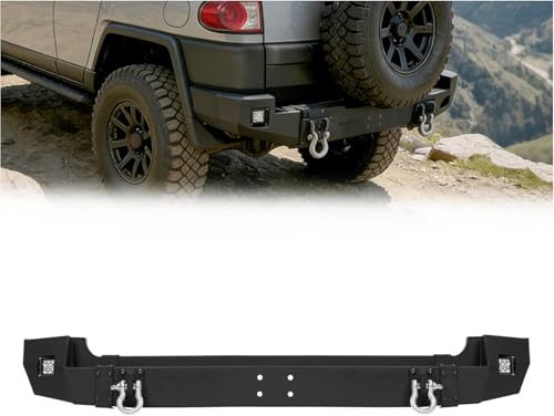 HECASA Rear Bumper Assembly 3pcs Compatible with 2007-2014 Toyota FJ Cruiser W/D-Rings & LED Lights Steel Powder Coated Black