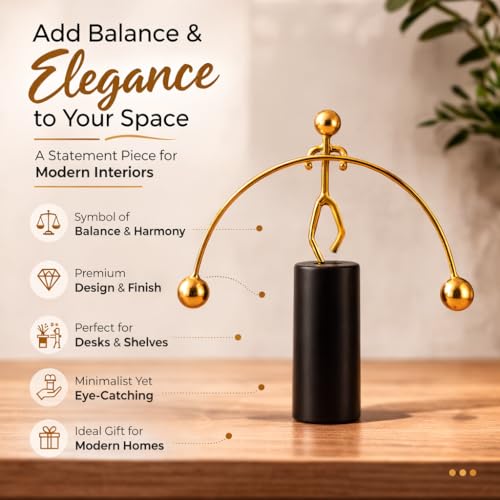 Image of CraftVatika Office Desk Decorative Showpiece Items Table Decoration Items, Home Decor Items for Living Room, Balancing Gadget for Stress Relief & Focus, Perpetual Motion Metal Pole Balancing Man Gift