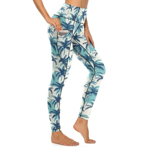 Pantalon de yoga avec poches Novastar : legging d'entraînement imprimé hawaïen vert pour femme