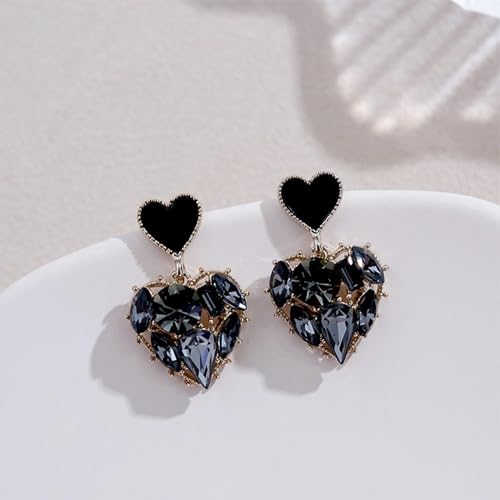 HETICA Double Heart Earrings for Women, Black Cubic Zirconia Heart Drop Earrings Love Heart Dangle Earrings Jewelry Gifts for Women2