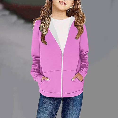 Oversized Zip Up Hoodies for Girl Fashion Solid Coat Long Sleeve Fall and Winter Kids Sweatshirt Jacket 4-12 Years4
