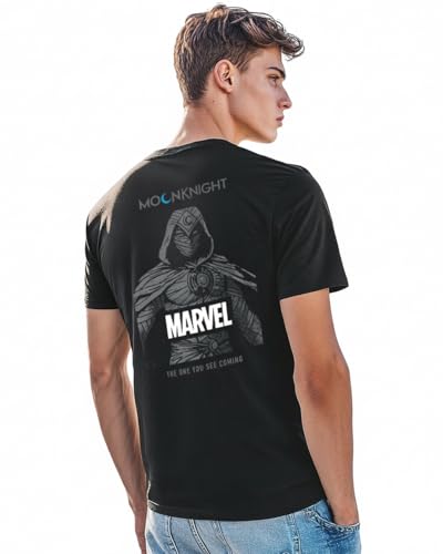 Image of Bewakoof X Marvel Moon Knight Men's Cotton Graphic Print Regular Fit Half Sleeve Round Neck T-Shirt | Tshirt for Men Cotton| Casual Wear | Street Wear