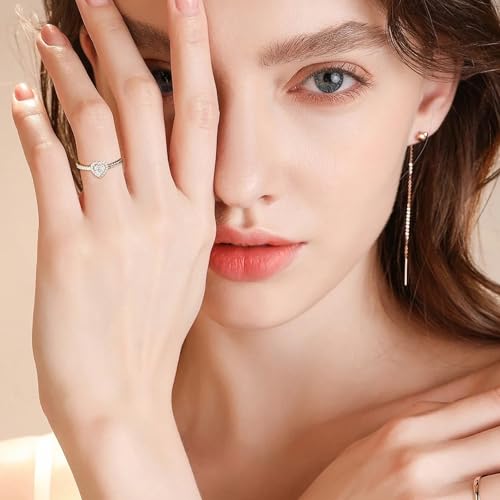 Silver Plated Halo Ring - Stunning Heart Design with 8 Heart and 8 Arrows Cubic Zirconia, Perfect as a Promise or Fashion Ring for Wom4