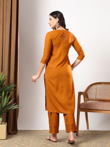 Image of Women Brown Ethnic Motifs Embroidered Lucknowi Chikankari Kurta & Palazzo Sets