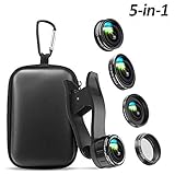 Phone Camera Lens, 5 in 1 Cell Phone Camera Lens 0.5X Wide Angle Lens+15x Macro Lenses +230° Fisheye Lens +CPL +Star Lens Compatible for iPhone x 8 7 6 6s Plus Samsung Huawei Android Smartphone