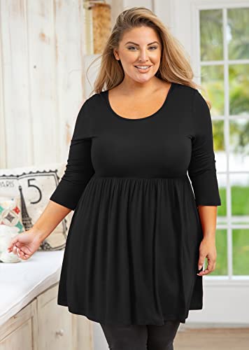 AusLook Plus Size Tunic for Women 3/4 Sleeve Crewneck Tops Flowy Blouse Babydoll Maternity Shirts M-5X2