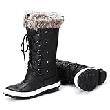 1 Camfosy Damen Flach Schneestiefel Wasserdicht,Mädchen Mitte Wade Regen Stiefel Warm Pelz Gefüttert Schnürstiefel Outdoor rutschfest Wanderstiefel Klassische Gemütlich Schlupfstiefel