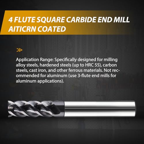 Image of 6Pcs Carbide End Mill Set 1 /8 inch 3 /16 inch 1 /4 inch 5 /16 inch 3 /8 inch 1 /2 inch 4 Flute AlTiN Coated HRC 45-55 for Alloy Steels Hardened Steel Metal CNC Router Bits