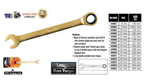 Image of TUQO PUMPKIN Combination Ratchet Spanner /Wrench |Chrome Vanadium Steel |Heavy-Duty |Professional Series |Open-End & Ratcheting Design for Precision & Durability |Ideal for Auto & Mechanical Work,12mm