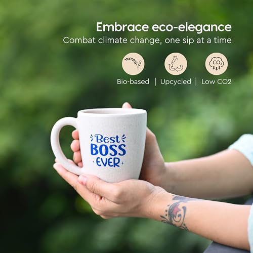 Image of Eha Earth- Friendly Best Boss Ever Mugs for Coffee | Gift Items for Boss | Birthday Gift for Men | Gifts for Sister | Set of 1 | 300 ml | Coffee Mug | Made with Rice Husk| Sand Castle