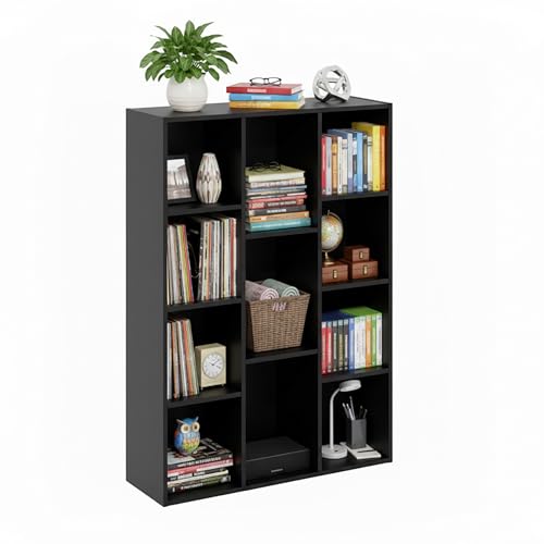 Baroni Home Bibliothèque en cubes modulaire, étagère modulaire noire à 11 compartiments, meuble multifonction pour salon, chambre et entrée, design...