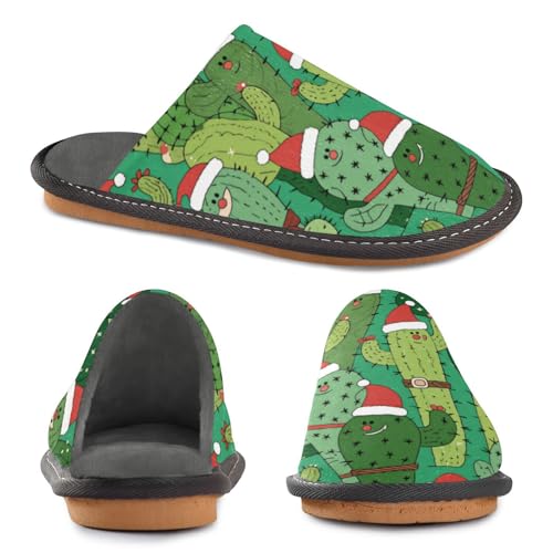 Slippers for Women Cactus Pattern with Christmas Hats Soft Fuzzy Women's Slippers Indoor and Outdoor Shoes2
