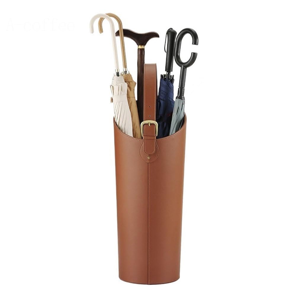 Lizhuzhuzs28 Freestanding Home Umbrella Stand Bucket, Decorative Leather Freestanding Storage Rack Organizer, Cane Walking Stick Holder Office(Coffee)