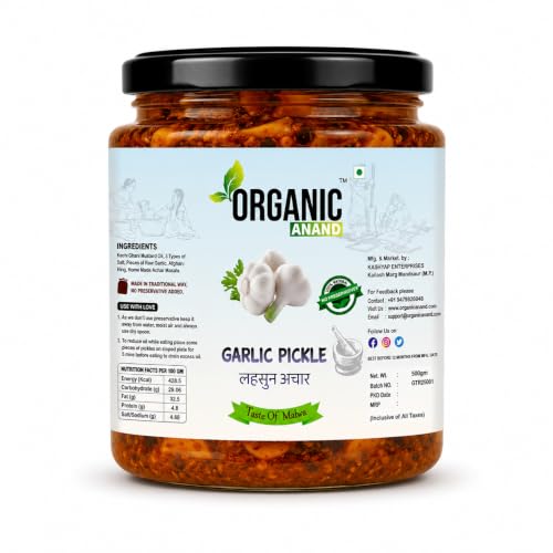 Image of Organic Anand Homemade Garlic Pickle 500gm Lahsoon /Lassan /Lahsun Ka Achaar, Flavourful, Delicious, Traditional Taste (Pack of 1)