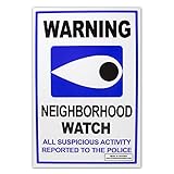 Signs'R Us Warning Neighborhood Watch Eye 12' x 18' UV Ink Blue & White Yard Sign - White Corrugated Plastic - Printed Front ONLY - with Metal Ground Stake Included! Made in America