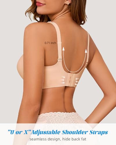 Seamless Bras for Women No Underwire Push Up Bra Full Coverage V-Neck Wirefree Bralettes Soft T-Shirt Everyday Bra3