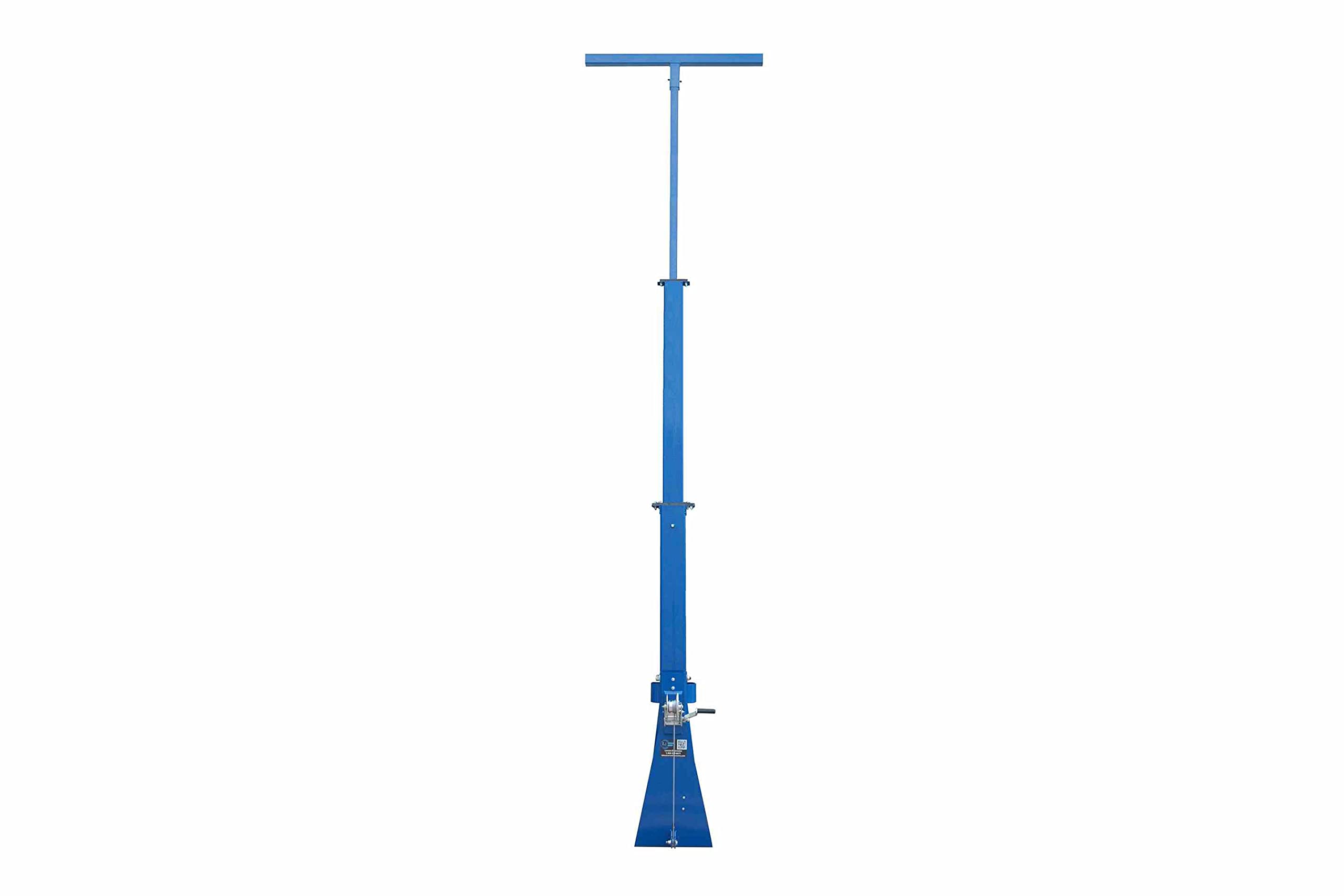 30' Telescoping Light Mast - 12-30' Stationary Three Stage Light Tower - 360 Degrees Rotating Boom - 12/3 Coiled Cable - Powder Coat Blue Finish