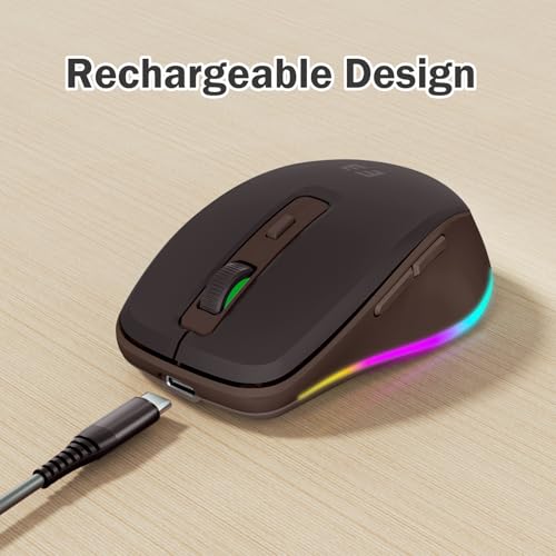 seenda Wireless Mouse, Type C Mouse with Jiggler - Light Up USB C Mouse, USB&Type C Receiver, Build-in Jiggler Mover Compatible with MacBook,iPad,Windows Tablet/Laptop/Computer, Brown - Image 6