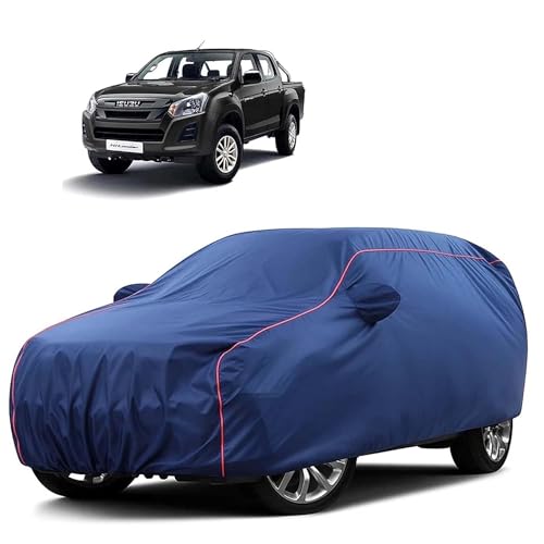 Image of Sulfar 100% Water Resistant Car Body Cover Compatible with Mirror for Isuzu Hi-Lander (Triple Stitched, Full Bottom Elastic, Blue Tafetta with Red Piping)