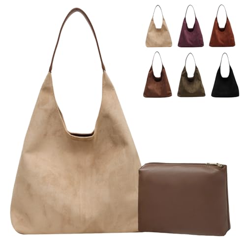 Image of Suede Bag for Women New Suede Tote Bags for Women Retro Slouchy Bag Brown Shoulder Bag Hobo Handbag