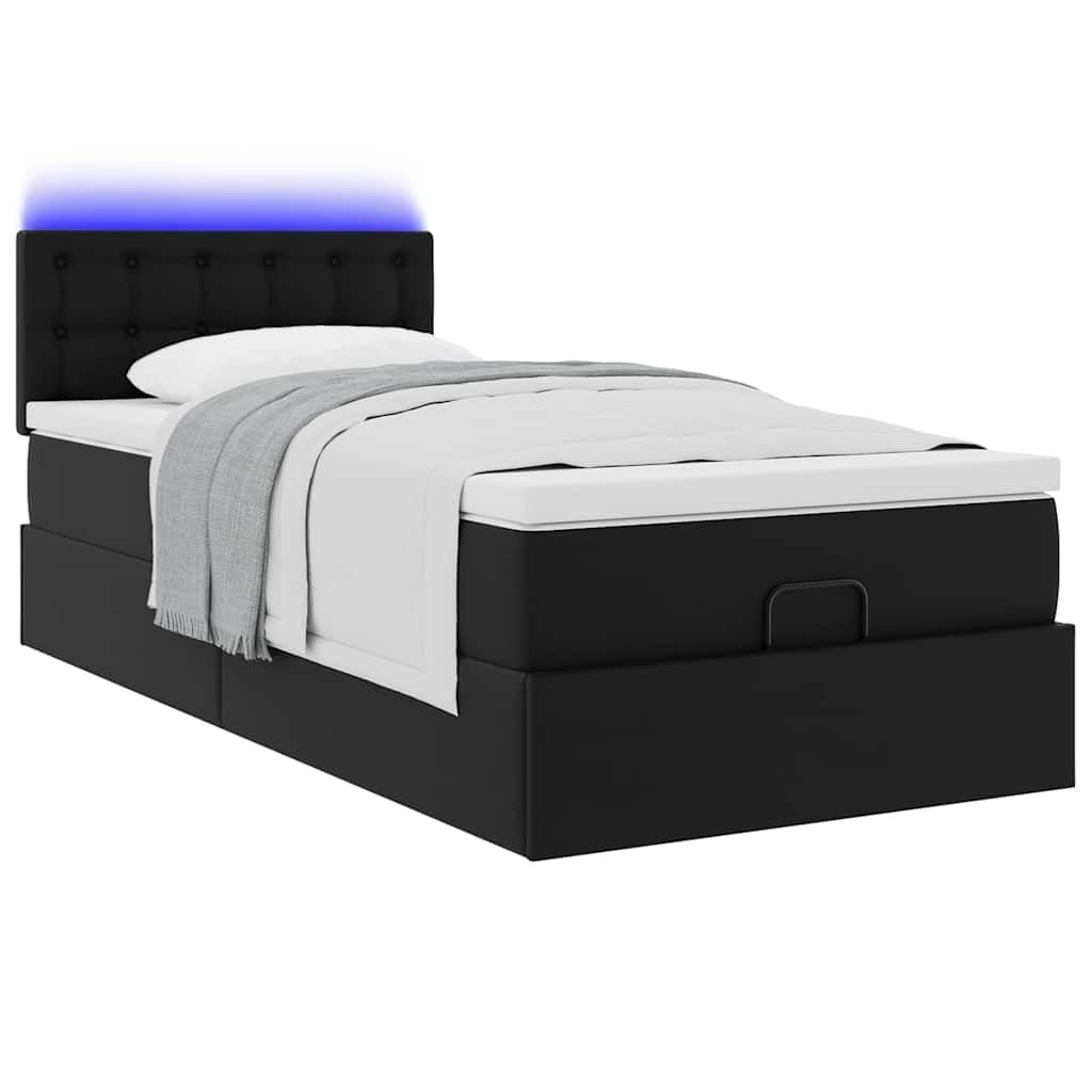 Similpelle Imbottito Contenitore con Sollevamento Idraulico 90x200 cm Nero