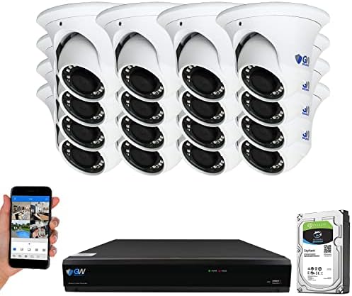 GW Security Cameras System 16CH (3840x2160) HD-TVI 4K CCTV DVR Recorder 4TB HDD with 16 Weatherproof 3840TVL 8.0MP 100ft Night Vision UltraHD 4K Dome Surveillance Cameras, Email Alert with Snapshot