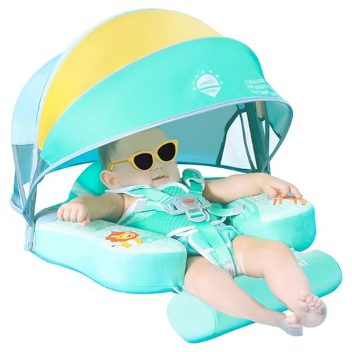 Mambobaby - Flotador de bebé no inflable con dosel, agradable a la piel, relajante, flotador de piscina para bebé, flotador de natación sólido con anillo de natación en la cola para bebés de 3 a 24