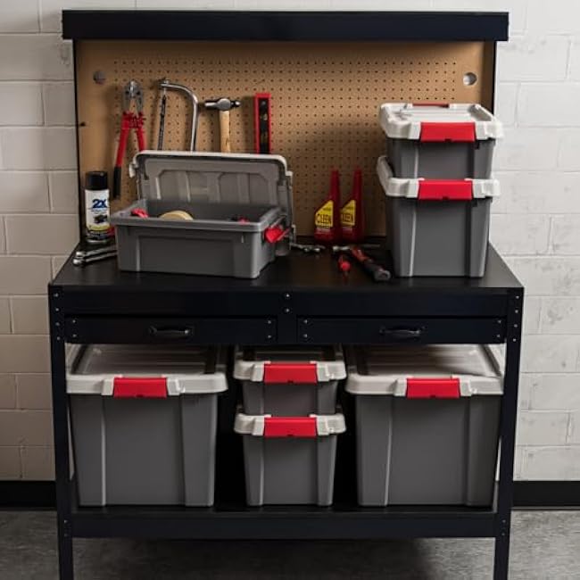 IRIS USA 5 Gallon Lockable Storage Totes with Lids, 6 Pack - Gray, Heavy-Duty Durable Stackable Containers, Large Garage Organizing Bins Moving Tubs, Rugged Sturdy Equipment Utility Tool Box