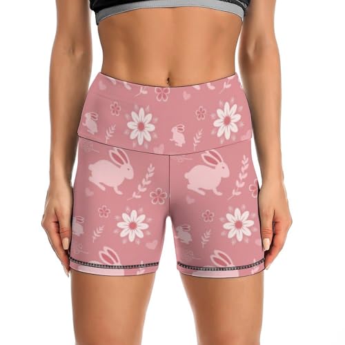 Cute Rabbit Pattern High Waist Yoga Shorts for Women Athletic Shorts Leggings Running Pants Black