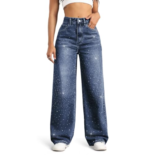 Image of Straight Leg Jeans for Women High Waisted Wide Leg Denim Pants