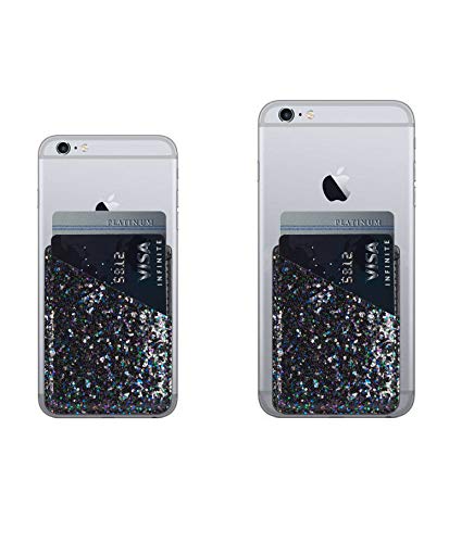Arlgseln Glitter Phone Card Holder, Multi-Functional ID Credit Cards Slot Adhesive Purse Sleeve Stick on Wallet for iPhone 11 Pro/XS/SE,Galaxy Note 20 Ultra/S10/A70/A51 (Colorful+Navy Blue)
