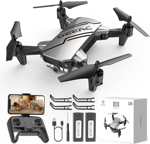 DEERC D20 Mini Drohne für Kinder mit 1080P Kamera, faltbarer RC Quadcopter mit FPV Live-Übertragung, optischem Fluss, Gestensteuerung, Flugbahn, Headless-Modus, 3D-Flip für Anfänger, Silber, C0