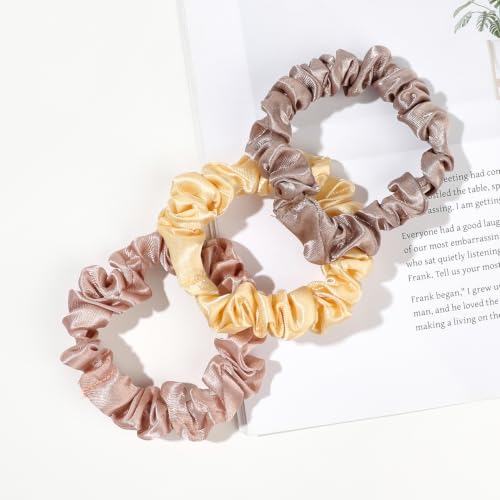 Image of Silk Hair Ties Satin Scrunchies - Small Mini Scrunchy for Women Thick Hair Accessories Cute Soft No Slip Hair Elastics Ponytail Holder for Curly Hair No Damage Hairties Gift for Girls